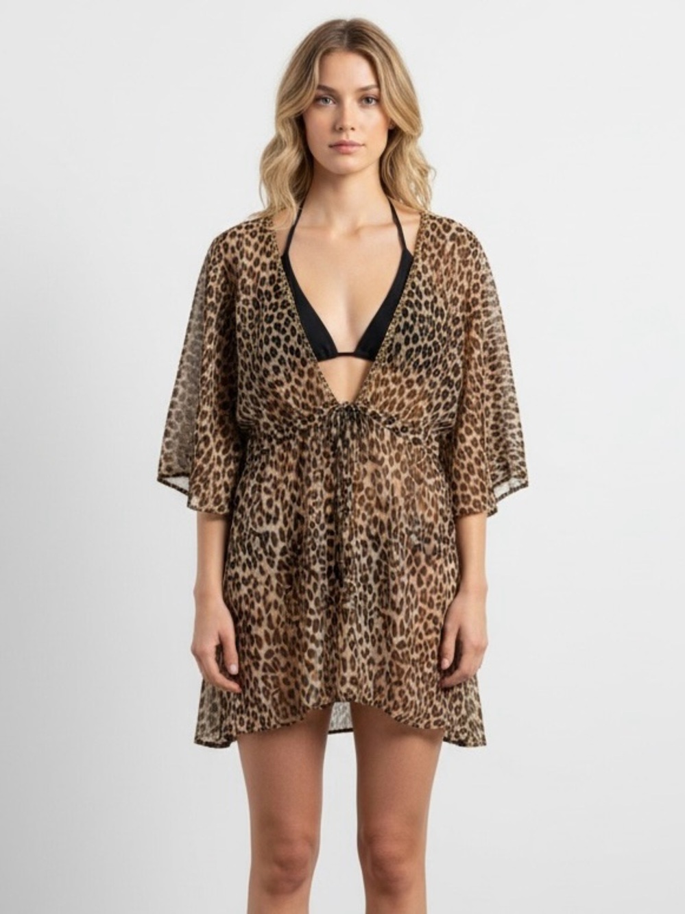 Moda at George Brown & Black Sequins V-Neck Animal Print Cover-Up